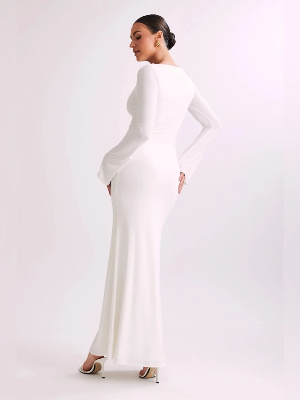 NWT Meshki Tarns Slinky Fishtail Long-Sleeve Ivory White Bridal Gown Maxi Dress - Picture 5 of 6